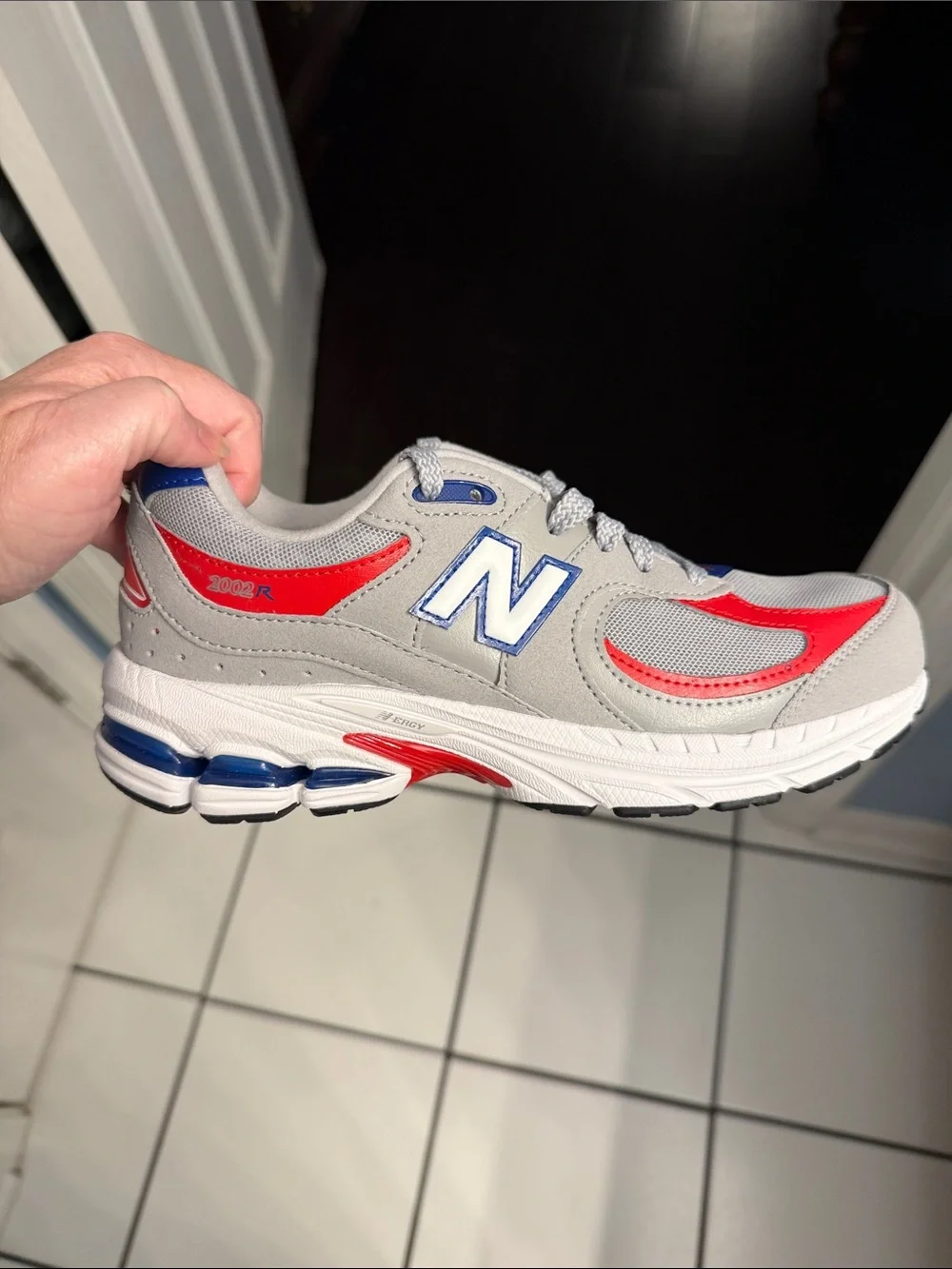 New Balance Grey Red Blue Running Sneakers